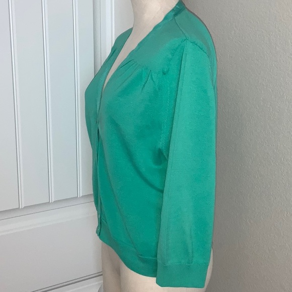 Lands' End Women's XL V-neck Button Up Cardigan Green 100% Pima Cotton Sweater - Picture 5 of 8